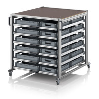 Chariot porte-bac grand format Euro 120x100 – Hauteur 134,6 cm – avec 30 bacs euros et 6 tablettes Chariot porte-bac grand format Euro 120x100 – Hauteur 134,6 cm – avec 30 bacs euros et 6 tablettes