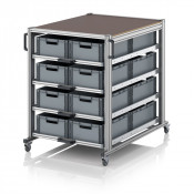 Chariot porte-bac grand format Euro 120x80 – Hauteur 134,6 cm – avec 16 bacs euros et 4 tablettes