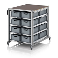 Chariot porte-bac grand format Euro 120x80 – Hauteur 134,6 cm – avec 16 bacs euros et 4 tablettes Chariot porte-bac grand format Euro 120x80 – Hauteur 134,6 cm – avec 16 bacs euros et 4 tablettes
