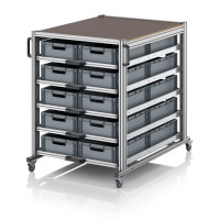 Chariot porte-bac grand format Euro 120x80 – Hauteur 134,6 cm – avec 20 bacs euros et 5 tablettes Chariot porte-bac grand format Euro 120x80 – Hauteur 134,6 cm – avec 20 bacs euros et 5 tablettes