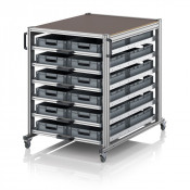 Chariot porte-bac grand format Euro 120x80 – Hauteur 134,6 cm – avec 24 bacs euros et 6 tablettes