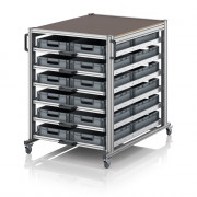 Chariot porte-bac grand format Euro 120x80 – Hauteur 134,6 cm – avec 24 bacs euros et 6 tablettes