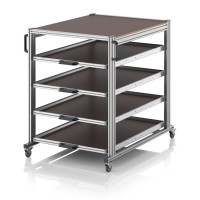 Chariot porte-bac grand format Euro 120x80 – Hauteur 134,6 cm – avec 4 tablettes