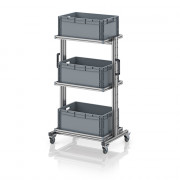 Chariot porte-bacs Euro 60x40 – Hauteur 134,6 cm – avec 3 bacs euros et 3 tablettes