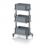 Chariot porte-bacs Euro 60x40 – Hauteur 134,6 cm – avec 3 bacs euros et 3 tablettes
