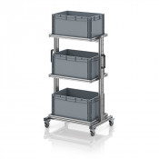 Chariot porte-bacs Euro 60x40 – Hauteur 134,6 cm – avec 3 bacs euros et 3 tablettes