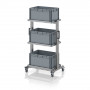 Chariot porte-bacs Euro 60x40 – Hauteur 134,6 cm – avec 3 bacs euros et 3 tablettes