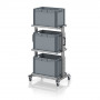 Chariot porte-bacs Euro 60x40 – Hauteur 134,6 cm – avec 3 bacs euros et 3 tablettes