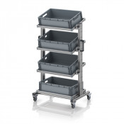 Chariot porte-bacs Euro 60x40 – Hauteur 134,6 cm – avec 4 bacs euros et 4 tablettes inclinées