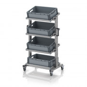 Chariot porte-bacs Euro 60x40 – Hauteur 134,6 cm – avec 4 bacs euros et 4 tablettes inclinées