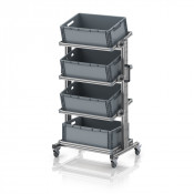 Chariot porte-bacs Euro 60x40 – Hauteur 134,6 cm – avec 4 bacs euros et 4 tablettes inclinées