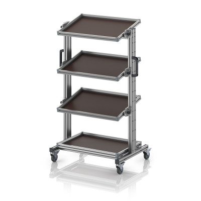 Chariot porte-bacs Euro 60x40 – Hauteur 134,6 cm – avec 4 tablettes inclinées
