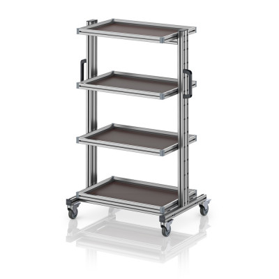 Chariot porte-bacs Euro 60x40 – Hauteur 134,6 cm – avec 4 tablettes