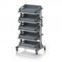Chariot porte-bacs Euro 60x40 – Hauteur 134,6 cm – avec 5 bacs euros et 5 tablettes inclinées