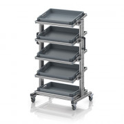 Chariot porte-bacs Euro 60x40 – Hauteur 134,6 cm – avec 5 bacs euros et 5 tablettes inclinées