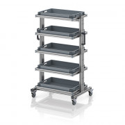 Chariot porte-bacs Euro 60x40 – Hauteur 134,6 cm – avec 5 bacs euros et 5 tablettes