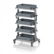 Chariot porte-bacs Euro 60x40 – Hauteur 134,6 cm – avec 5 bacs euros et 5 tablettes