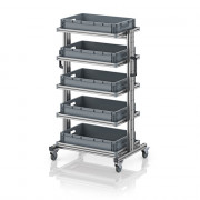 Chariot porte-bacs Euro 60x40 – Hauteur 134,6 cm – avec 5 bacs euros et 5 tablettes