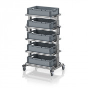 Chariot porte-bacs Euro 60x40 – Hauteur 134,6 cm – avec 5 bacs euros et 5 tablettes