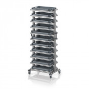 Chariot porte-bacs Euro 60x40 – Hauteur 201,1 cm – avec 11 bacs euros et 11 tablettes