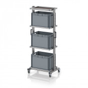 Chariot porte-bacs Euro 60x40 – Hauteur 201,1 cm – avec 3 bacs euros et 4 tablettes