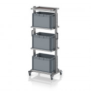 Chariot porte-bacs Euro 60x40 – Hauteur 201,1 cm – avec 3 bacs euros et 4 tablettes