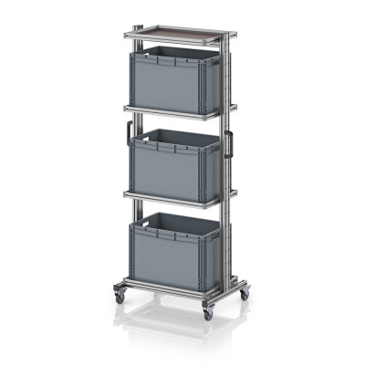 Chariot porte-bacs Euro 60x40 – Hauteur 201,1 cm – avec 3 bacs euros et 4 tablettes