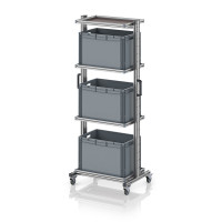 Chariot porte-bacs Euro 60x40 – Hauteur 201,1 cm – avec 3 bacs euros et 4 tablettes