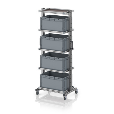 Chariot porte-bacs Euro 60x40 – Hauteur 201,1 cm – avec 4 bacs euros et 5 tablettes