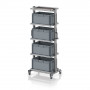Chariot porte-bacs Euro 60x40 – Hauteur 201,1 cm – avec 4 bacs euros et 5 tablettes