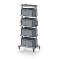Chariot porte-bacs Euro 60x40 – Hauteur 201,1 cm – avec 4 bacs euros et 5 tablettes