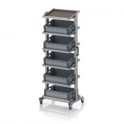 Chariot porte-bacs Euro 60x40 – Hauteur 201,1 cm – avec 5 bacs euros et 6 tablettes inclinées