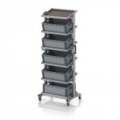 Chariot porte-bacs Euro 60x40 – Hauteur 201,1 cm – avec 5 bacs euros et 6 tablettes inclinées