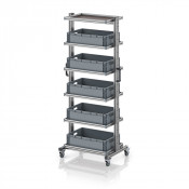 Chariot porte-bacs Euro 60x40 – Hauteur 201,1 cm – avec 5 bacs euros et 6 tablettes