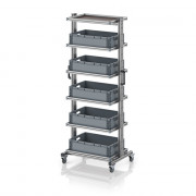Chariot porte-bacs Euro 60x40 – Hauteur 201,1 cm – avec 5 bacs euros et 6 tablettes