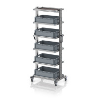 Chariot porte-bacs Euro 60x40 – Hauteur 201,1 cm – avec 5 bacs euros et 6 tablettes