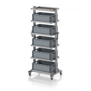 Chariot porte-bacs Euro 60x40 – Hauteur 201,1 cm – avec 5 bacs euros et 6 tablettes