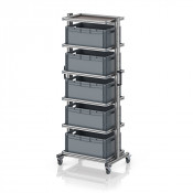 Chariot porte-bacs Euro 60x40 – Hauteur 201,1 cm – avec 5 bacs euros et 6 tablettes