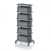 Chariot porte-bacs Euro 60x40 – Hauteur 201,1 cm – avec 5 bacs euros et 6 tablettes