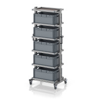 Chariot porte-bacs Euro 60x40 – Hauteur 201,1 cm – avec 5 bacs euros et 6 tablettes