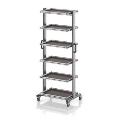 Chariot porte-bacs Euro 60x40 – Hauteur 201,1 cm – avec 5 tablettes