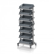 Chariot porte-bacs Euro 60x40 – Hauteur 201,1 cm – avec 7 bacs euros et 7 tablettes inclinées