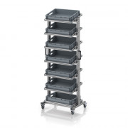 Chariot porte-bacs Euro 60x40 – Hauteur 201,1 cm – avec 7 bacs euros et 7 tablettes inclinées