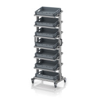 Chariot porte-bacs Euro 60x40 – Hauteur 201,1 cm – avec 7 bacs euros et 7 tablettes inclinées
