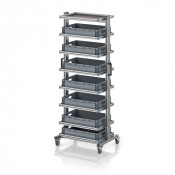 Chariot porte-bacs Euro 60x40 – Hauteur 201,1 cm – avec 7 bacs euros et 8 tablettes
