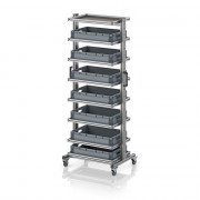 Chariot porte-bacs Euro 60x40 – Hauteur 201,1 cm – avec 7 bacs euros et 8 tablettes