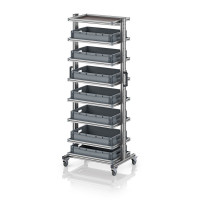 Chariot porte-bacs Euro 60x40 – Hauteur 201,1 cm – avec 7 bacs euros et 8 tablettes Chariot porte-bacs Euro 60x40 – Hauteur 201,1 cm – avec 7 bacs euros et 8 tablettes