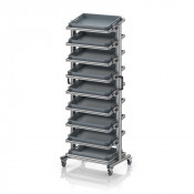 Chariot porte-bacs Euro 60x40 – Hauteur 201,1 cm – avec 9 bacs euros et 9 tablettes inclinées