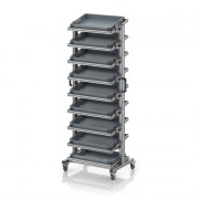 Chariot porte-bacs Euro 60x40 – Hauteur 201,1 cm – avec 9 bacs euros et 9 tablettes inclinées