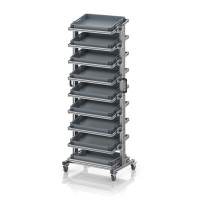 Chariot porte-bacs Euro 60x40 – Hauteur 201,1 cm – avec 9 bacs euros et 9 tablettes inclinées